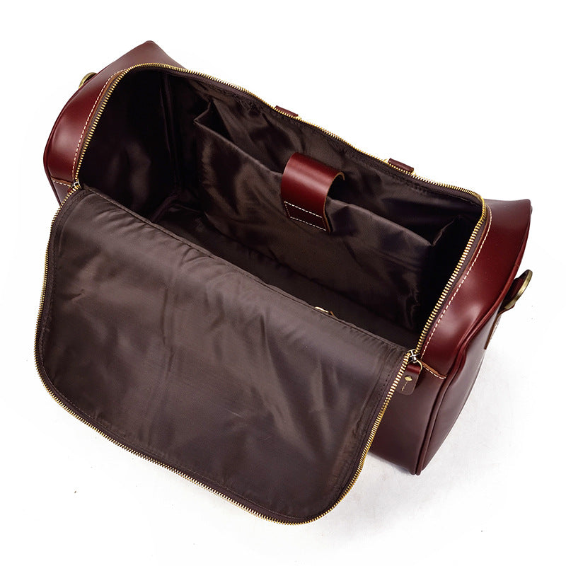 Cool Red Large Leather Men's Overnight Travel Duffle Weekender Bag