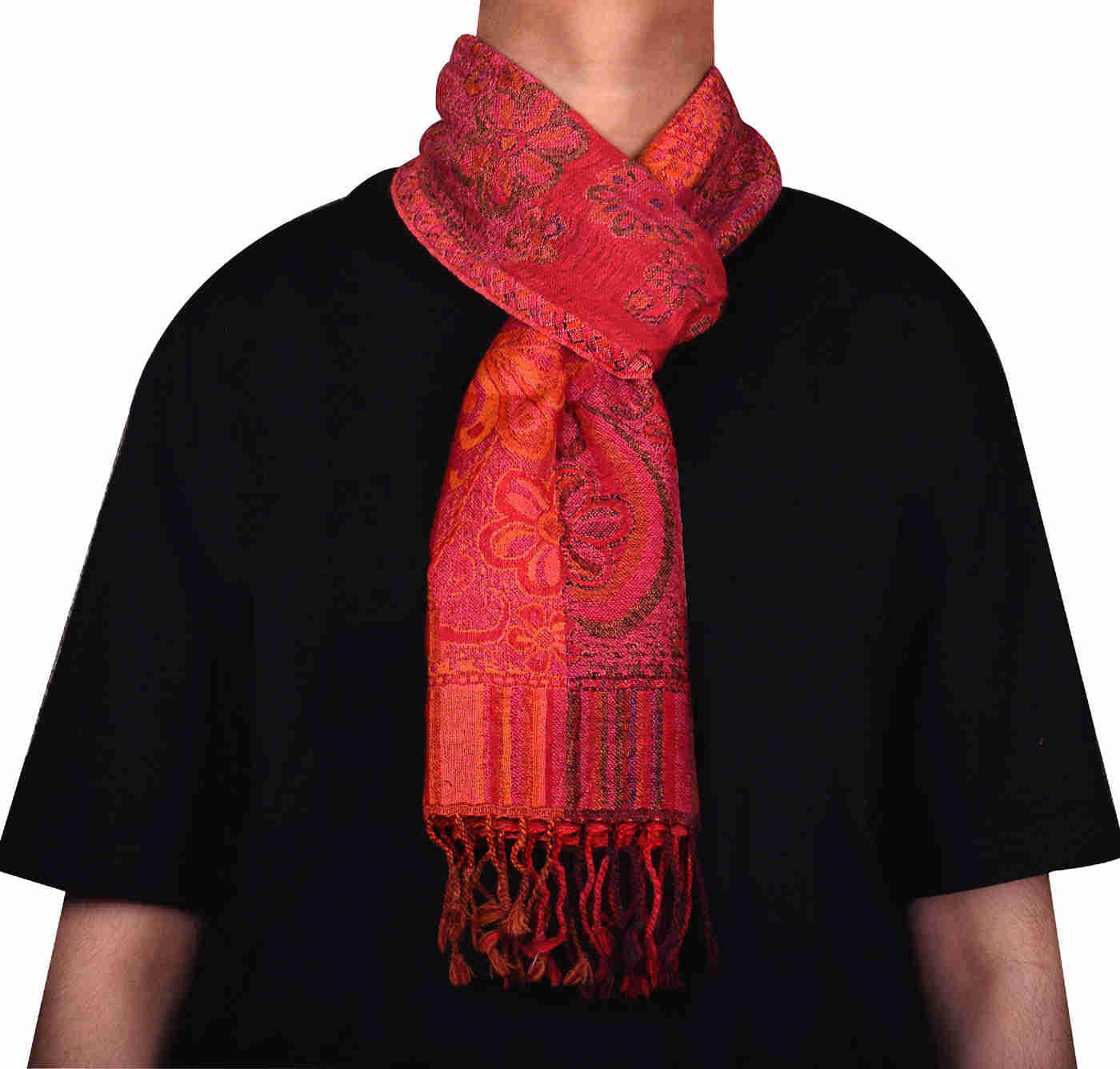Wool Paisley Muffler Scarf Unisex - Handmade Kashmiri Jamawar Style (64 x 13 inches)
