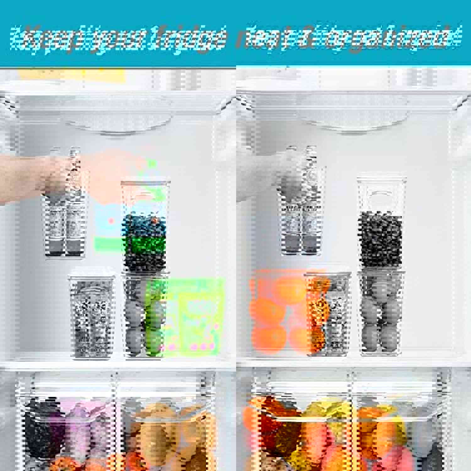HERKKA 4 Stackable Plastic Storage Bins with Lid - Clear Pantry Organizers for Kitchen, Fridge, Bathroom & More