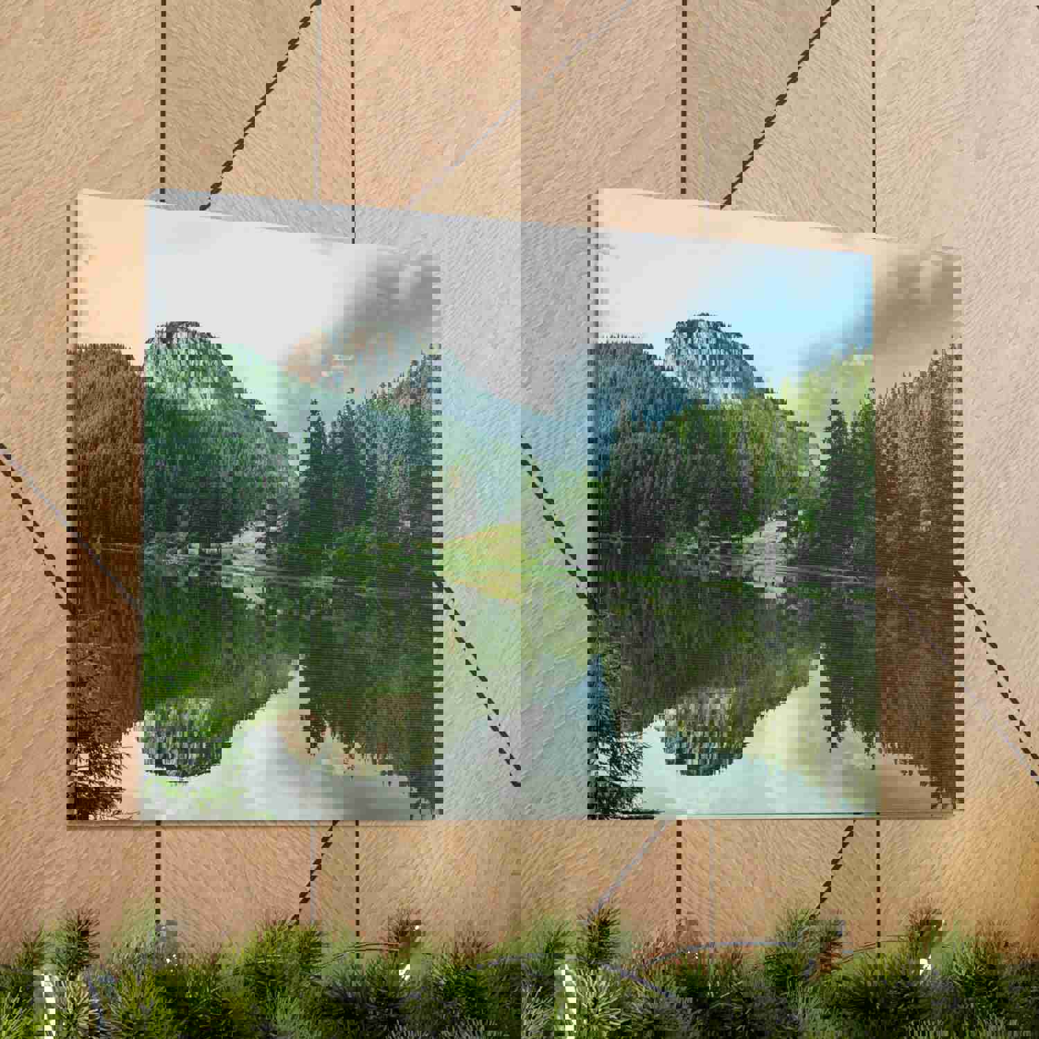 Green Forest With Lake Reflection Nature Wilderness Photography Canvas Wall Art