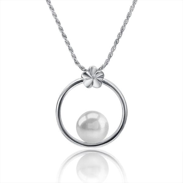 Pearl Plumeria Infinity Pendant - 925 Sterling Silver Hawaiian Jewelry