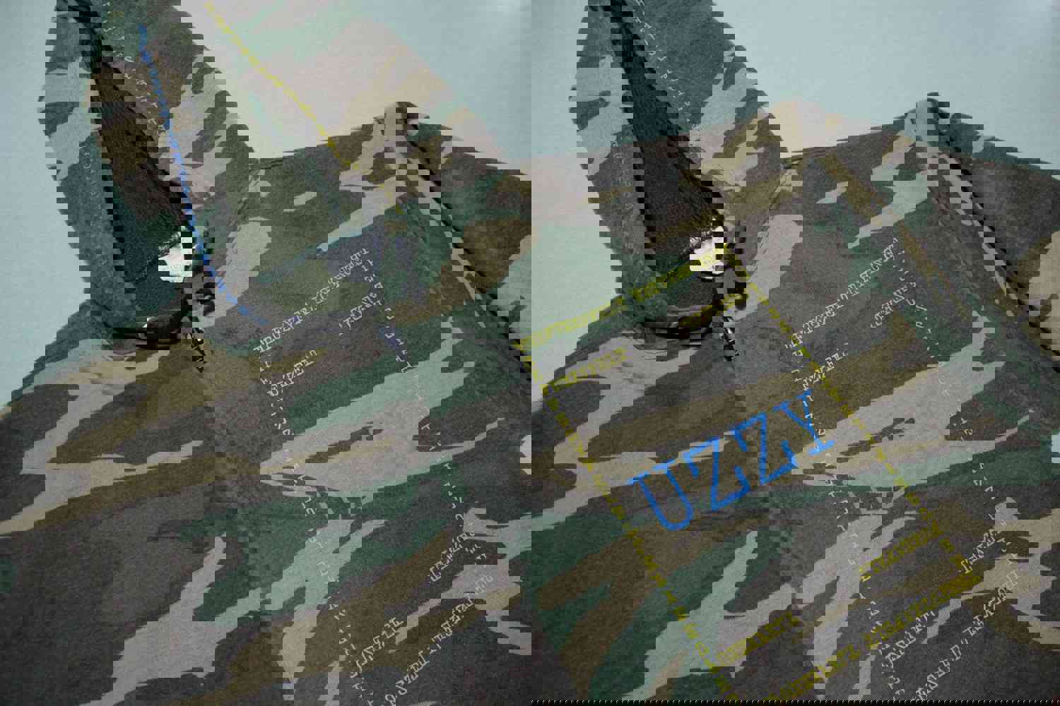 UZZY Fuzzy Felt Custom Hand Printed Logo On Camo Vintage Hoodie Sweatshirt