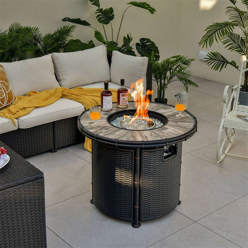 32 Round Fire Pit Table 30,000 BTU Outdoor Propane Gas Fire Pit with Fire Glasses & PVC Cover