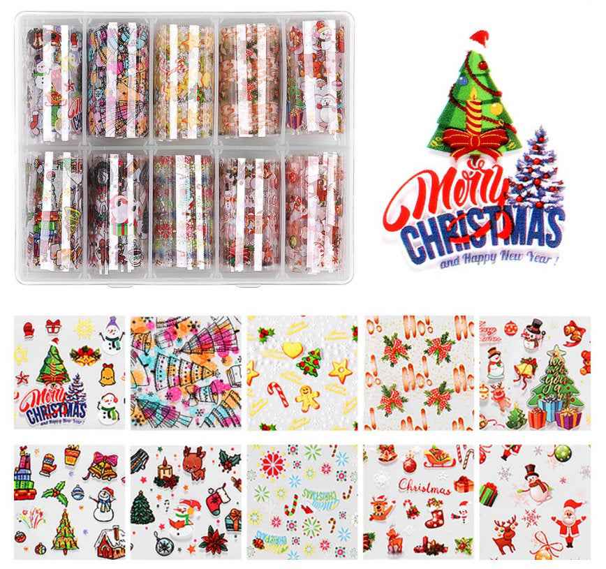 Christmas Nail Art Water Transfer Decal Wraps Stickers - Santa, Snow Elf, Snowmen Designs