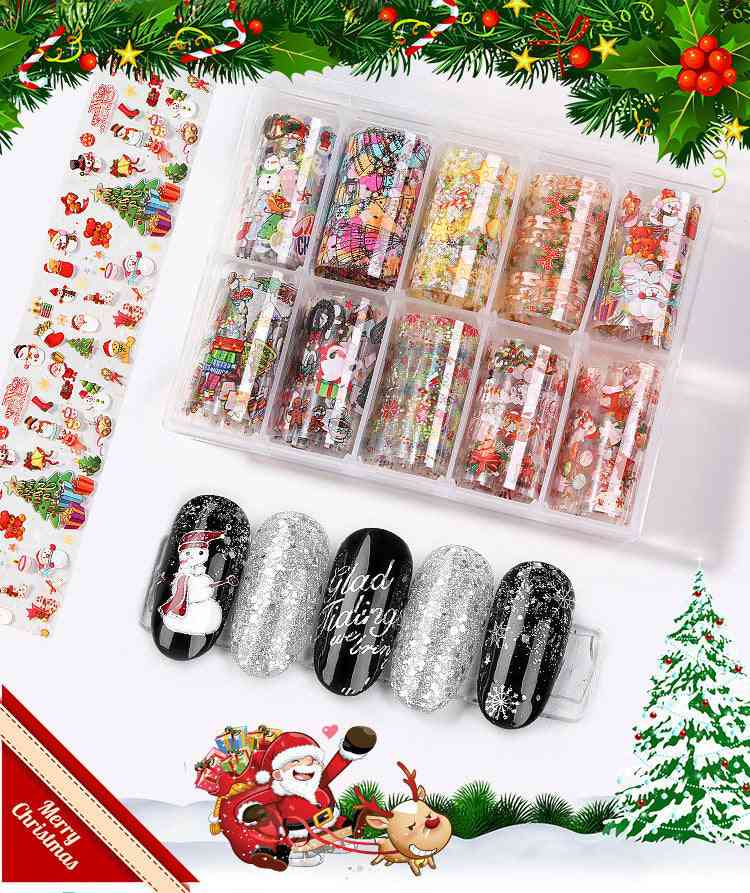 Christmas Nail Art Water Transfer Decal Wraps Stickers - Santa, Snow Elf, Snowmen Designs
