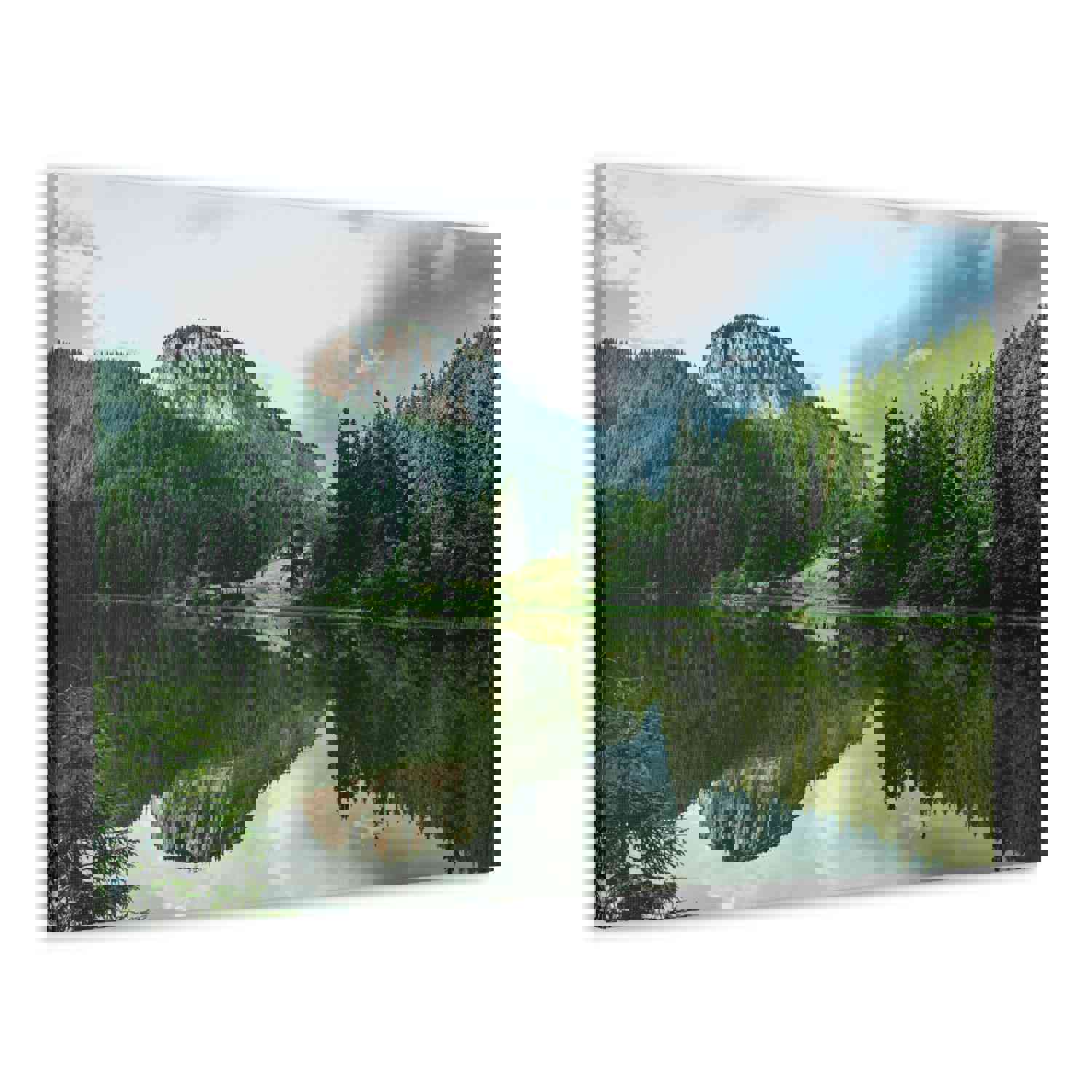 Green Forest With Lake Reflection Nature Wilderness Photography Canvas Wall Art