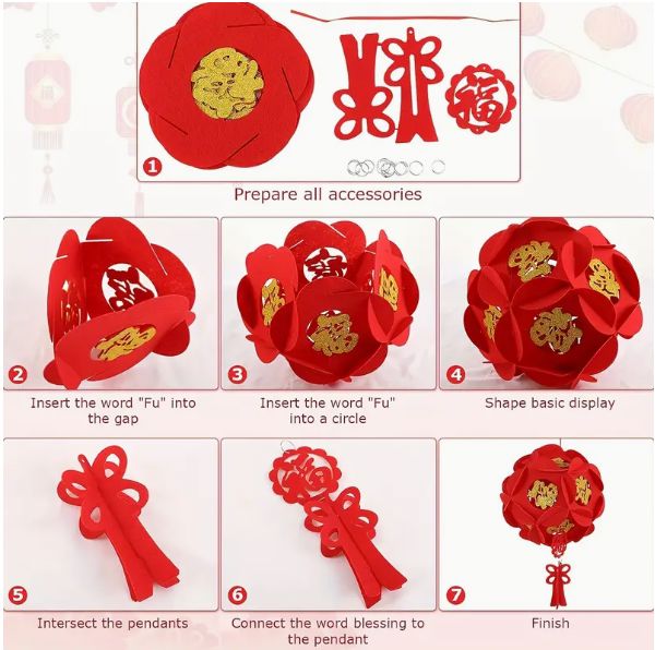 Chinese Spring Festival Red Lantern, DIY Handmade Fuzi Palace Lantern for New Year Decoration