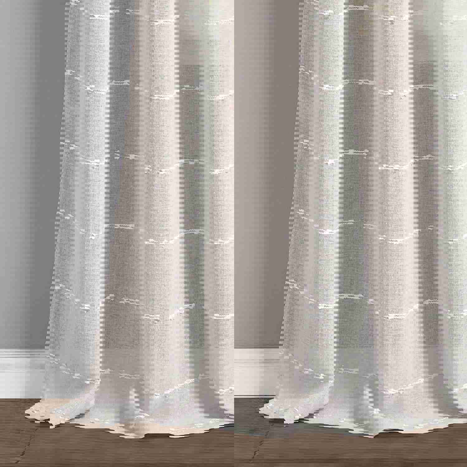 Farmhouse Textured Grommet Sheer Window Curtain Panel Set