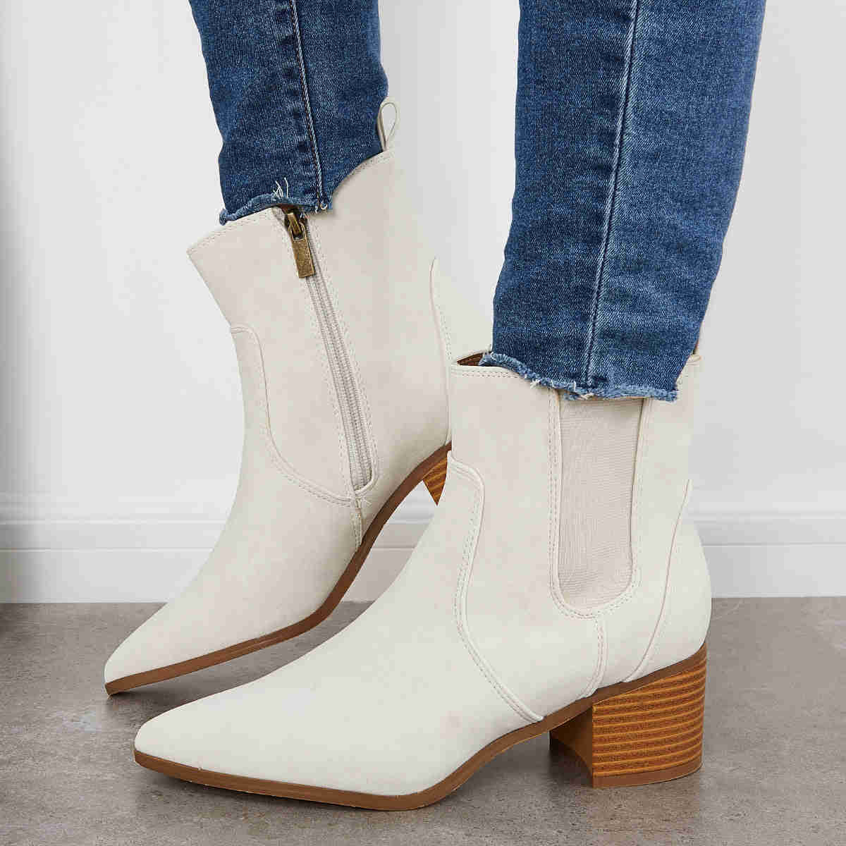 Pointed Toe Western Cowboy Booties Chunky Heel Chelsea Ankle Boots