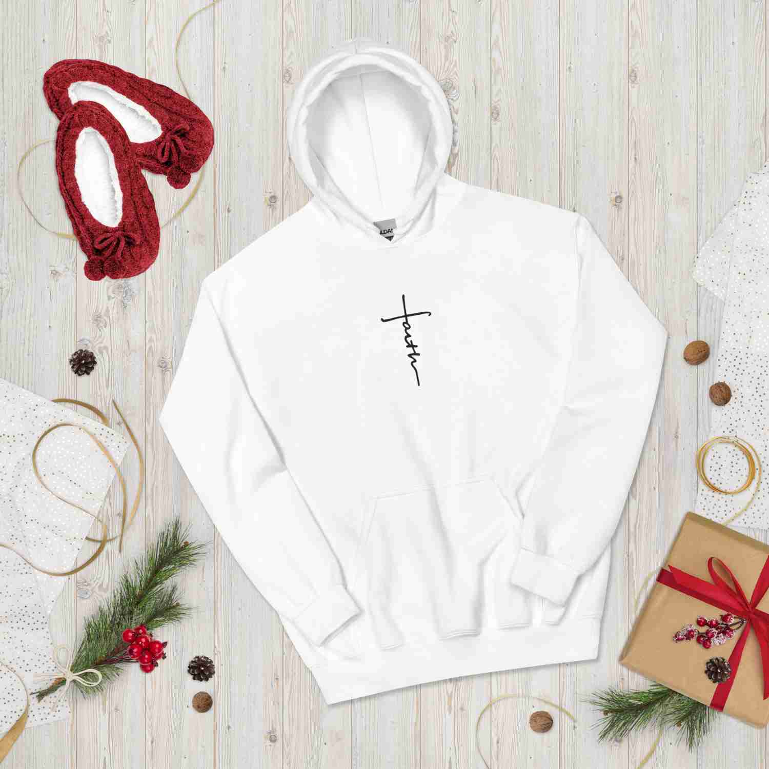FAITH CROSS Black Stitch (Hebrews 11:1) - EMBROIDERY Unisex Hoodie