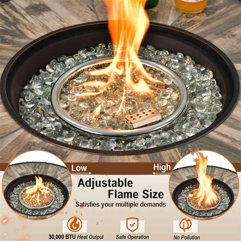 32 Round Fire Pit Table 30,000 BTU Outdoor Propane Gas Fire Pit with Fire Glasses & PVC Cover