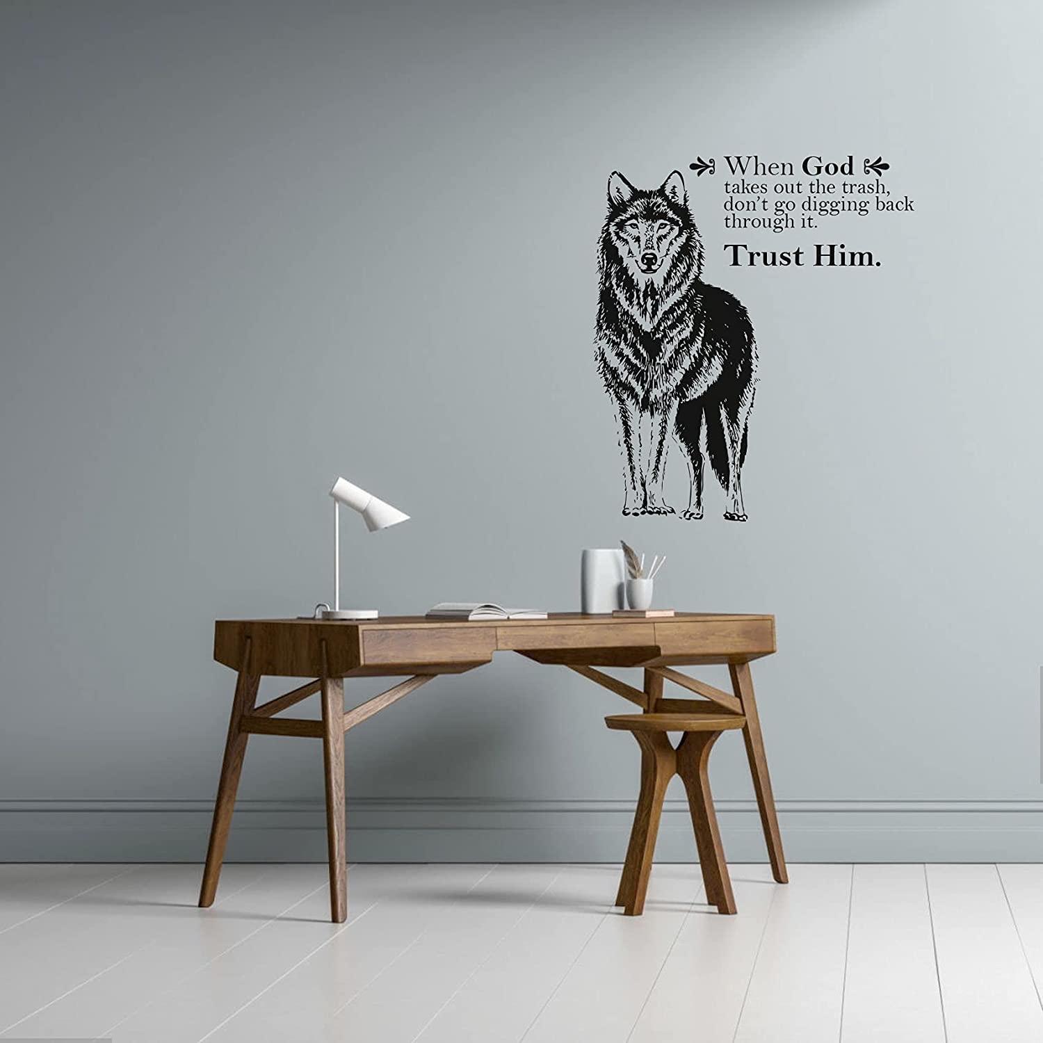 Animal Life Quote Vinyl Wall Sticker Decal - Trust Him God Wolf Motivation Quote