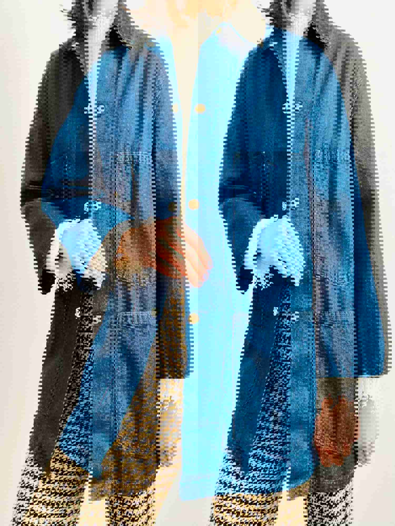 Vintage 1970s Denim Chore Jacket with Corduroy Collar