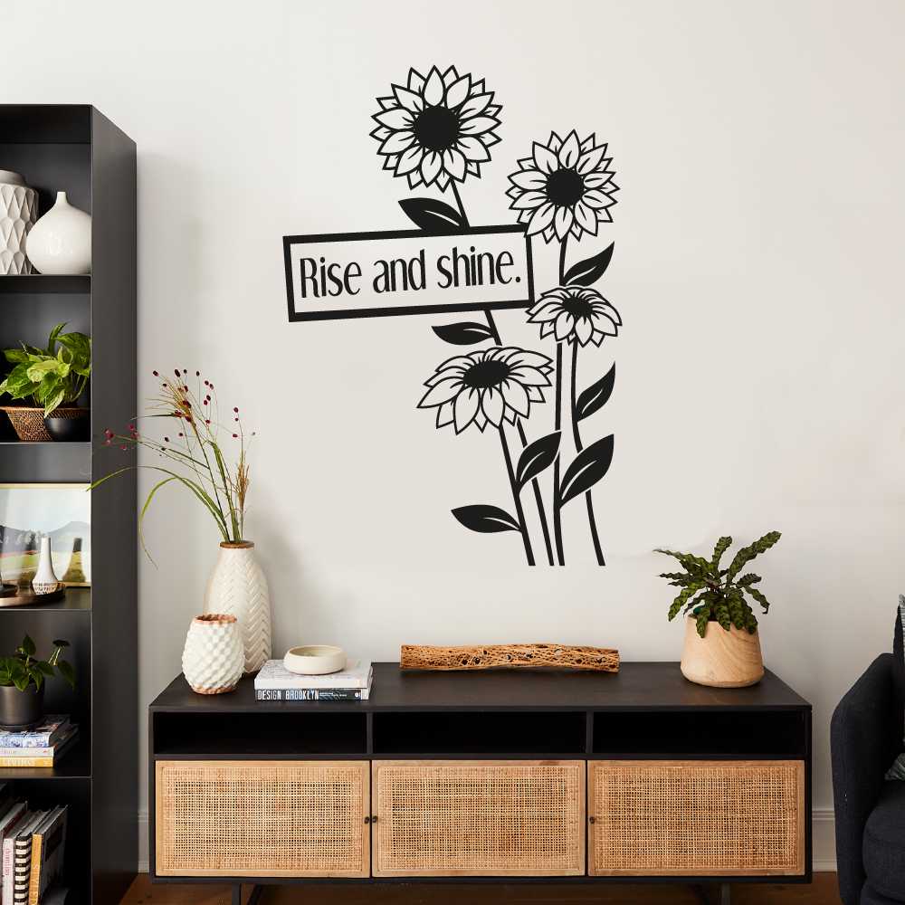 Flowers Floral Vinyl Wall Sticker - Rise And Shine Quote Flower Garden Decal
