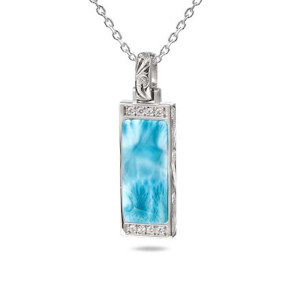 Larimar Icy Bar Pendant with Topaz - 925 Sterling Silver Jewelry