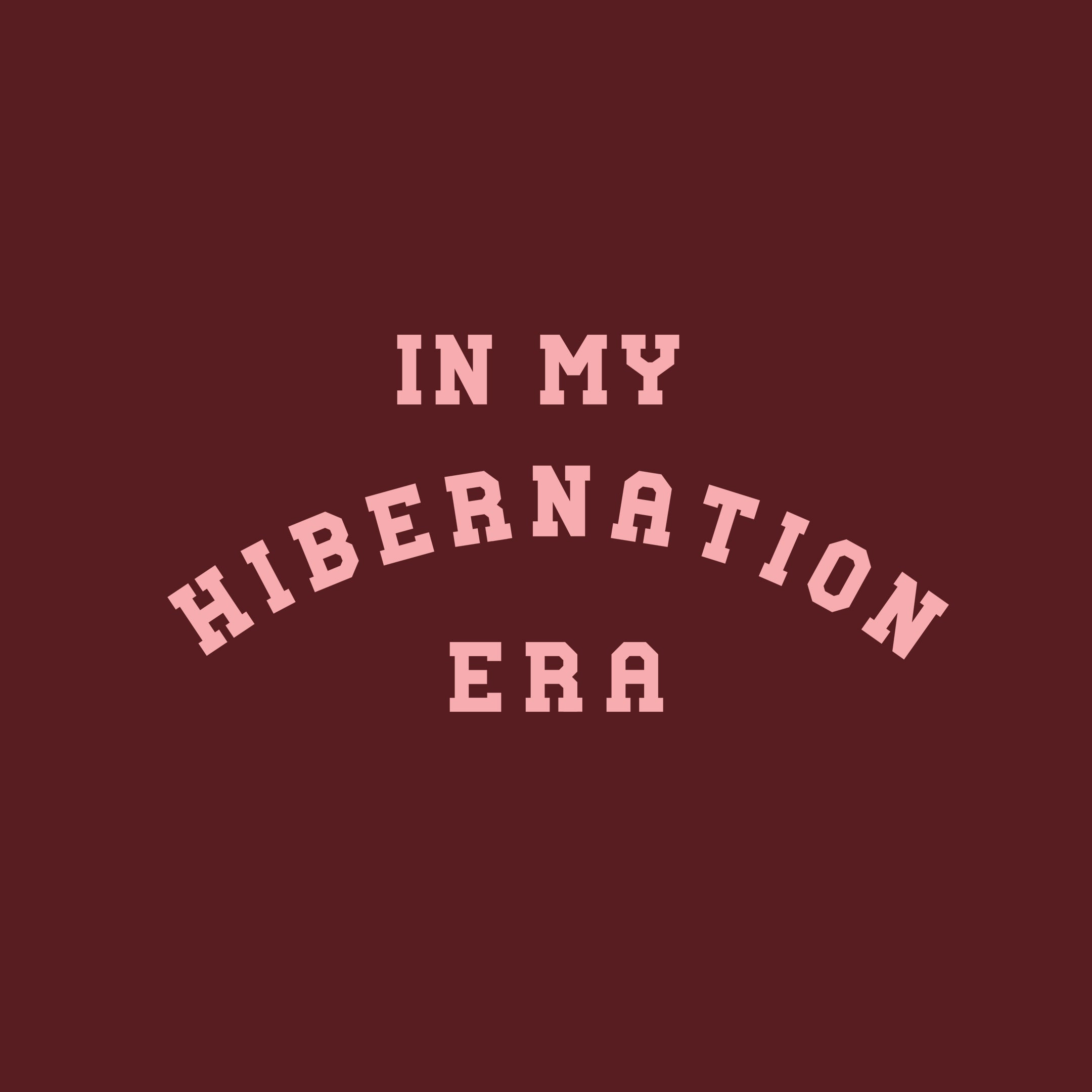 Hibernation Era Gildan Hoodie - Maroon/Navy with Pink Print