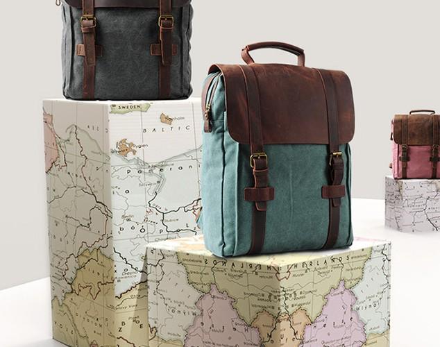 Cool Men's Canvas Leather Travel Backpack - Durable School Bag for Men