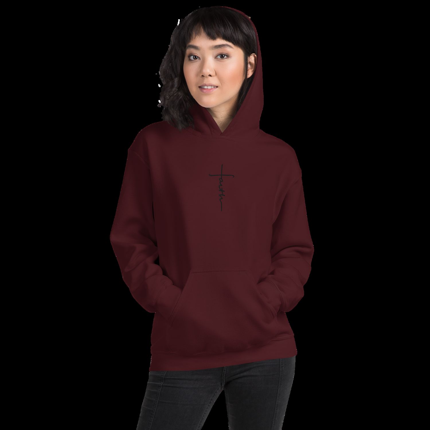 FAITH CROSS Black Stitch (Hebrews 11:1) - EMBROIDERY Unisex Hoodie
