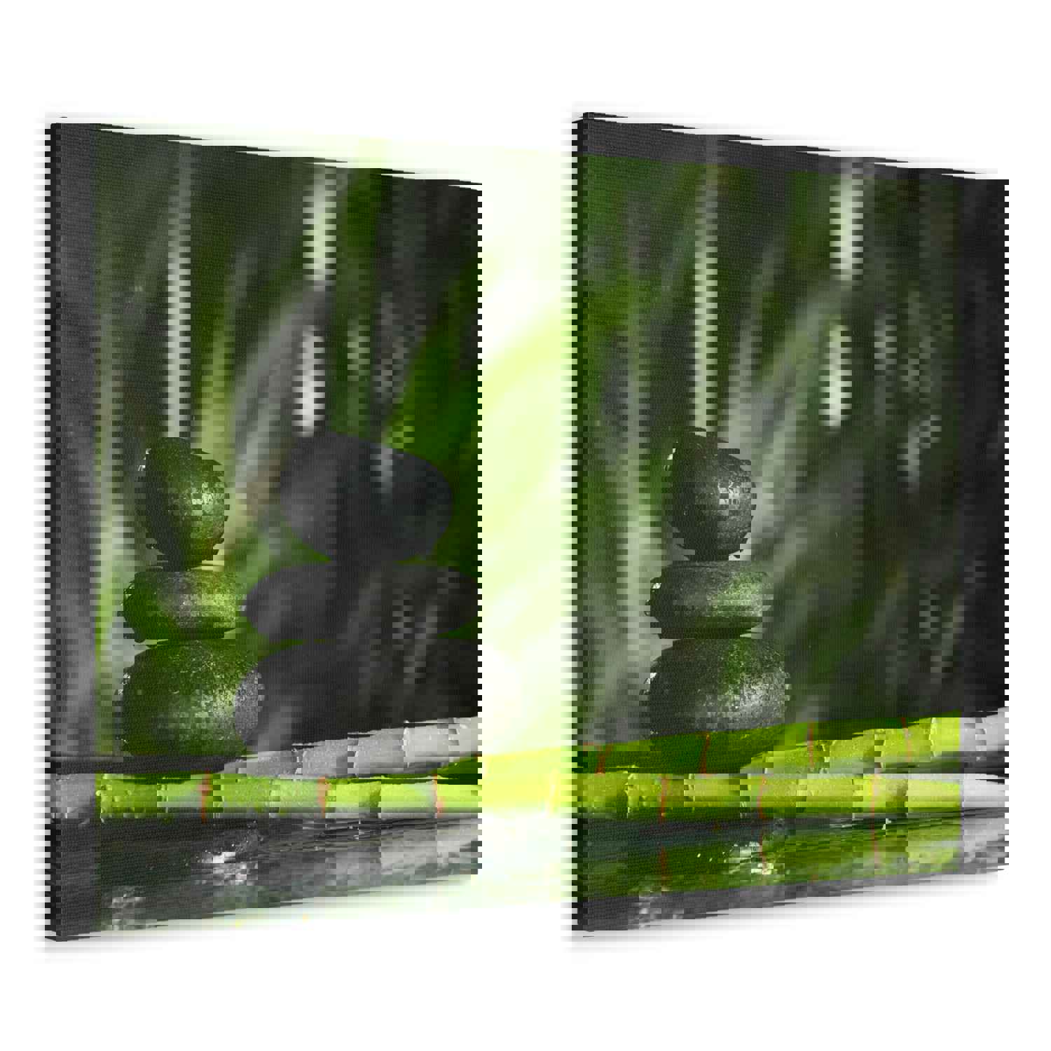 Stacked Stones on Bamboo Forest Floral Nature Photography Canvas Wall Art