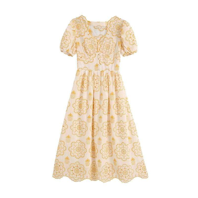 Fashion Cutwork Embroidery Midi Dress