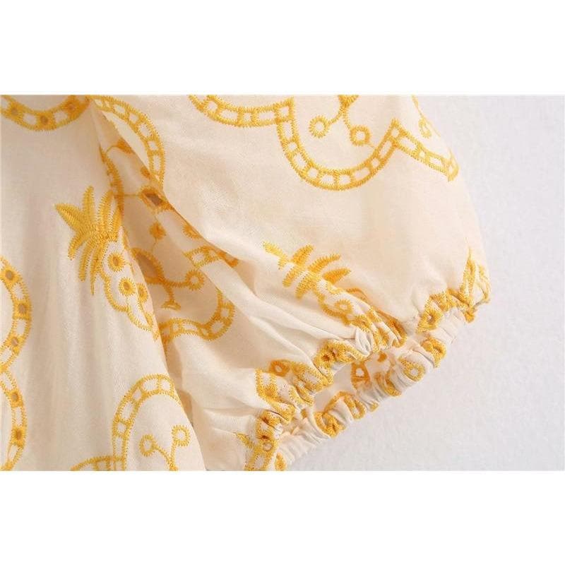 Fashion Cutwork Embroidery Midi Dress