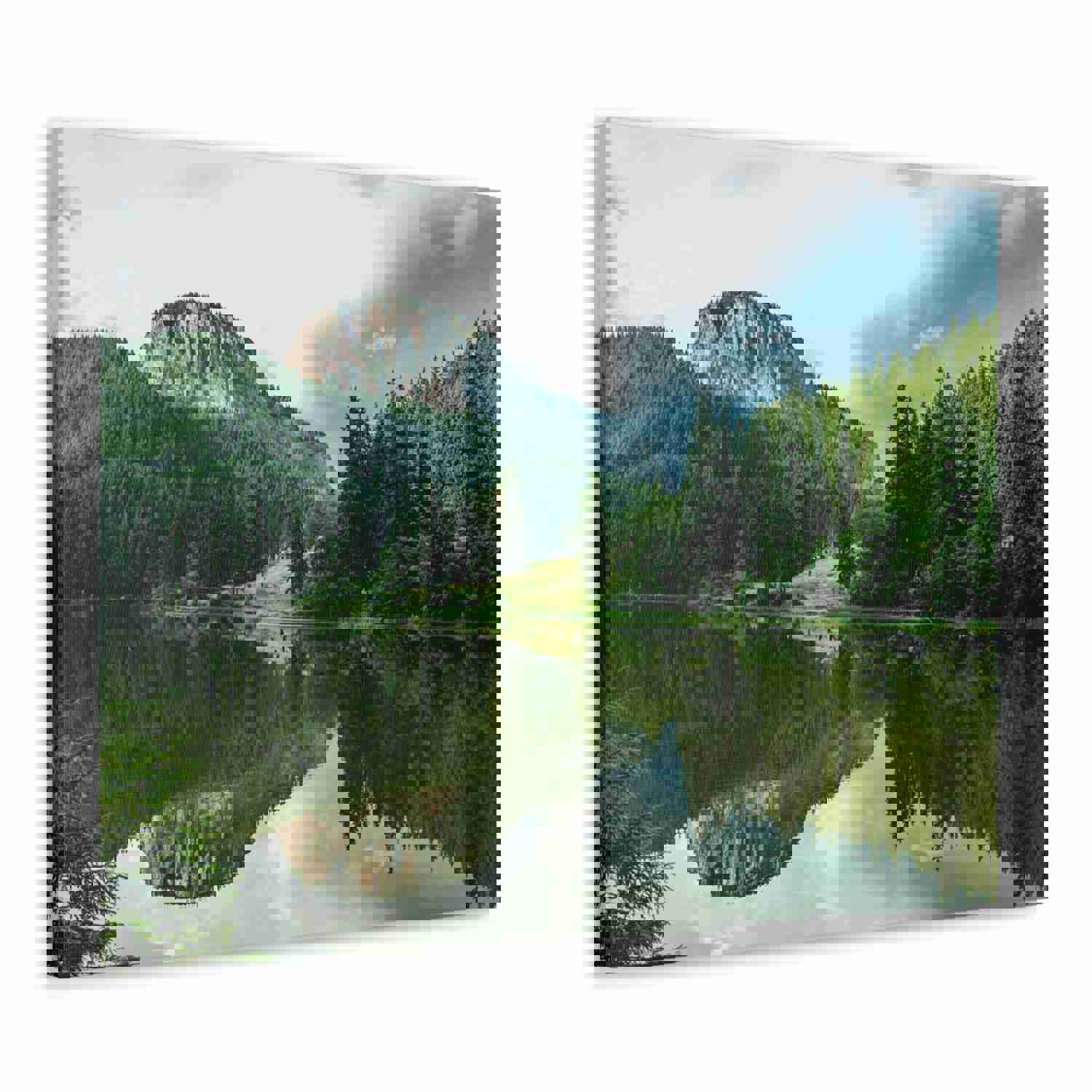 Green Forest With Lake Reflection Nature Wilderness Photography Canvas Wall Art