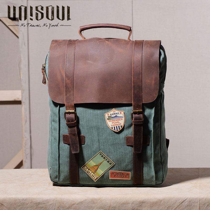 Cool Men's Canvas Leather Travel Backpack - Durable School Bag for Men