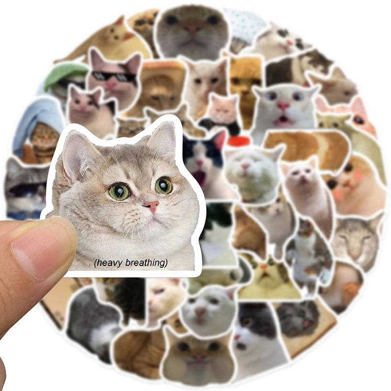 10/30/50PCS Kawaii Smile Cat Sketchbook Sticker Aesthetic PVC Stationery for Kids