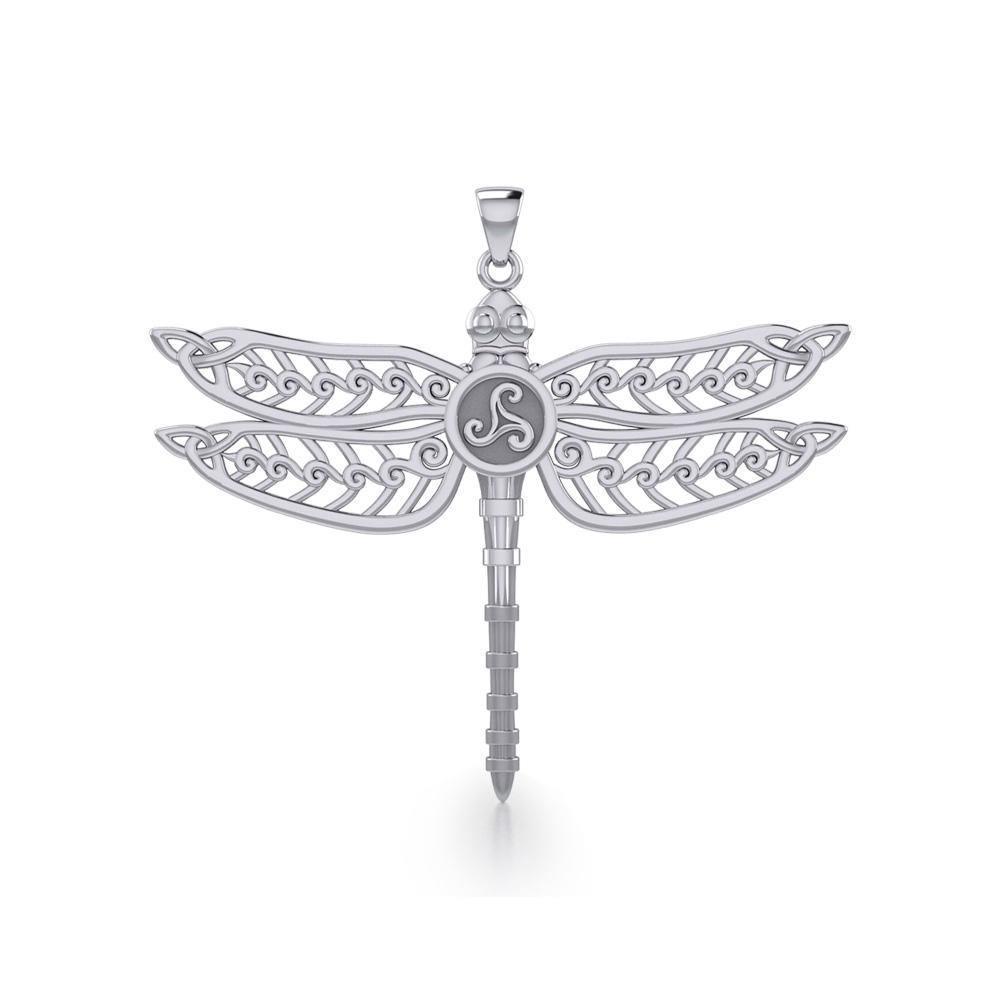 Celtic Dragonfly with Triskele Sterling Silver Pendant TPD5385