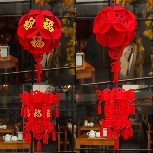 Chinese Spring Festival Red Lantern, DIY Handmade Fuzi Palace Lantern for New Year Decoration