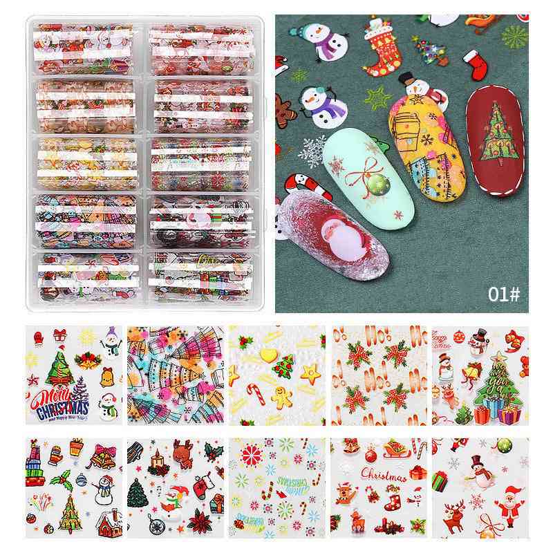 Christmas Nail Art Water Transfer Decal Wraps Stickers - Santa, Snow Elf, Snowmen Designs