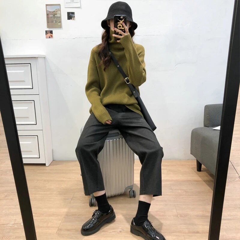 Nukty Turtleneck Knitted Women Sweater - Streetwear Long Sleeve Pullover