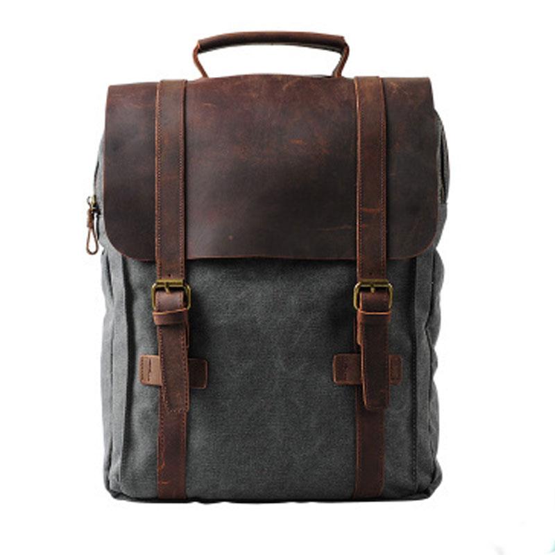 Cool Men's Canvas Leather Travel Backpack - Durable School Bag for Men