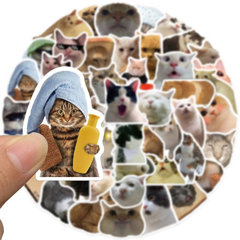 10/30/50PCS Kawaii Smile Cat Sketchbook Sticker Aesthetic PVC Stationery for Kids