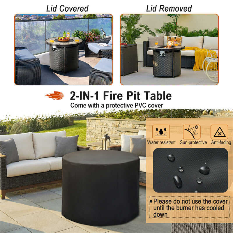 32 Round Fire Pit Table 30,000 BTU Outdoor Propane Gas Fire Pit with Fire Glasses & PVC Cover