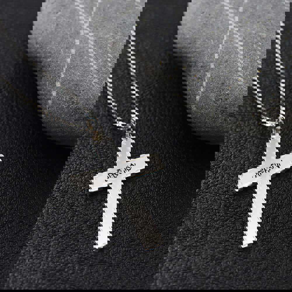Custom Text Cross Necklace - Personalized Silver Name Necklace for Mother's Day Gift