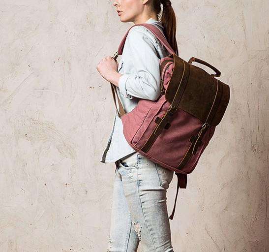 Cool Men's Canvas Leather Travel Backpack - Durable School Bag for Men