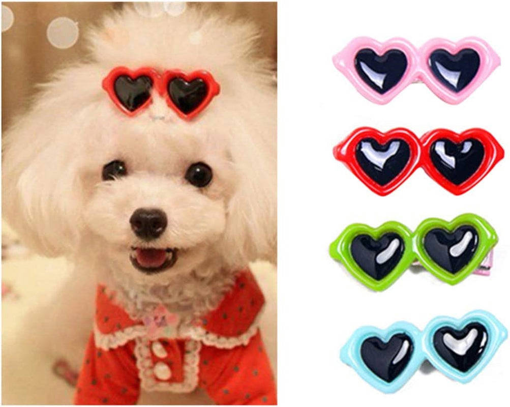 POPETPOP Pet Dog Bows Hair Clips - Cute Heart Sunglasses Design for Puppies