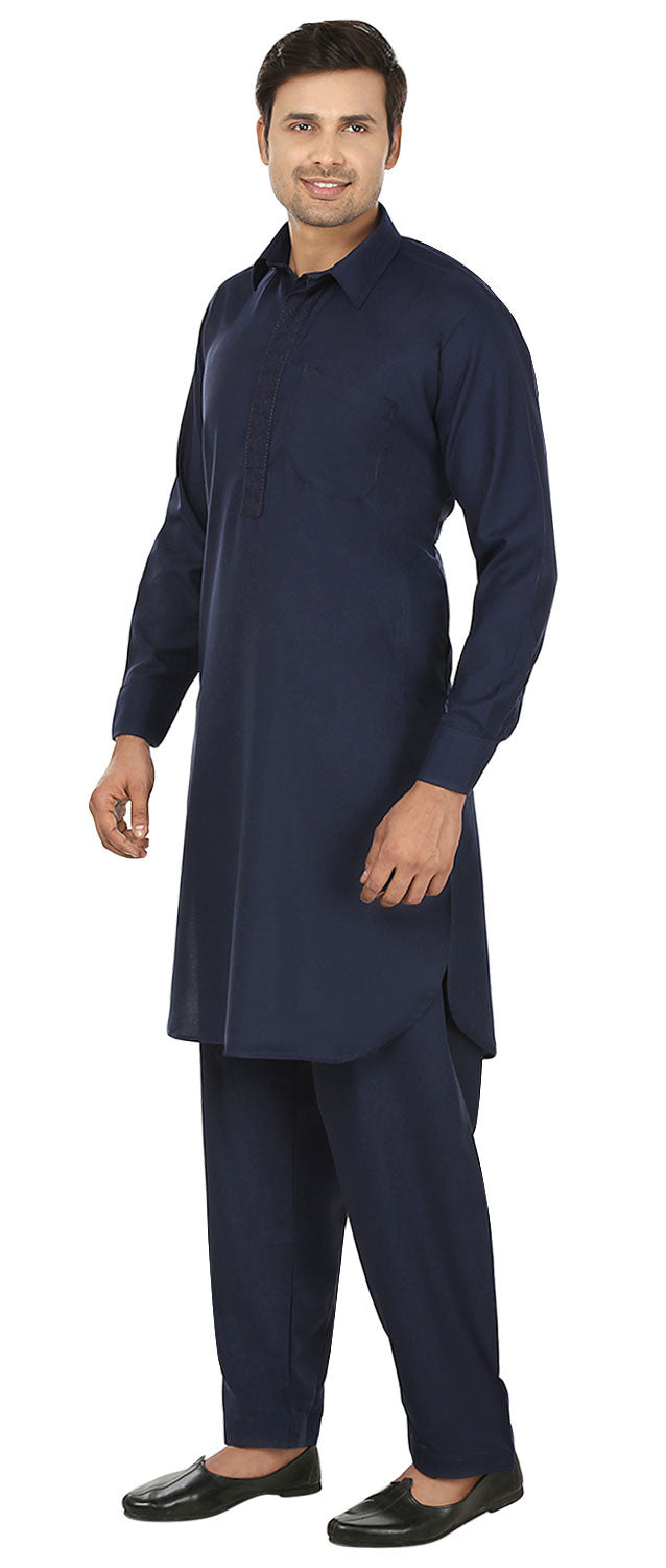 Men's Pathani Kurta Salwar Set - Indian Party Wear Clothing (Blue)