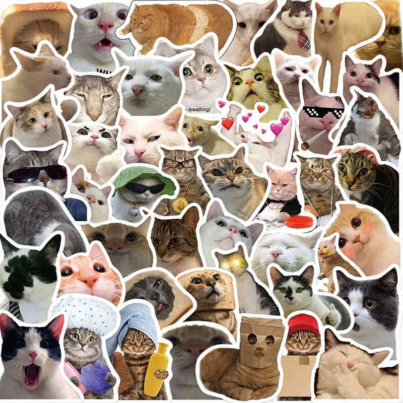 10/30/50PCS Kawaii Smile Cat Sketchbook Sticker Aesthetic PVC Stationery for Kids