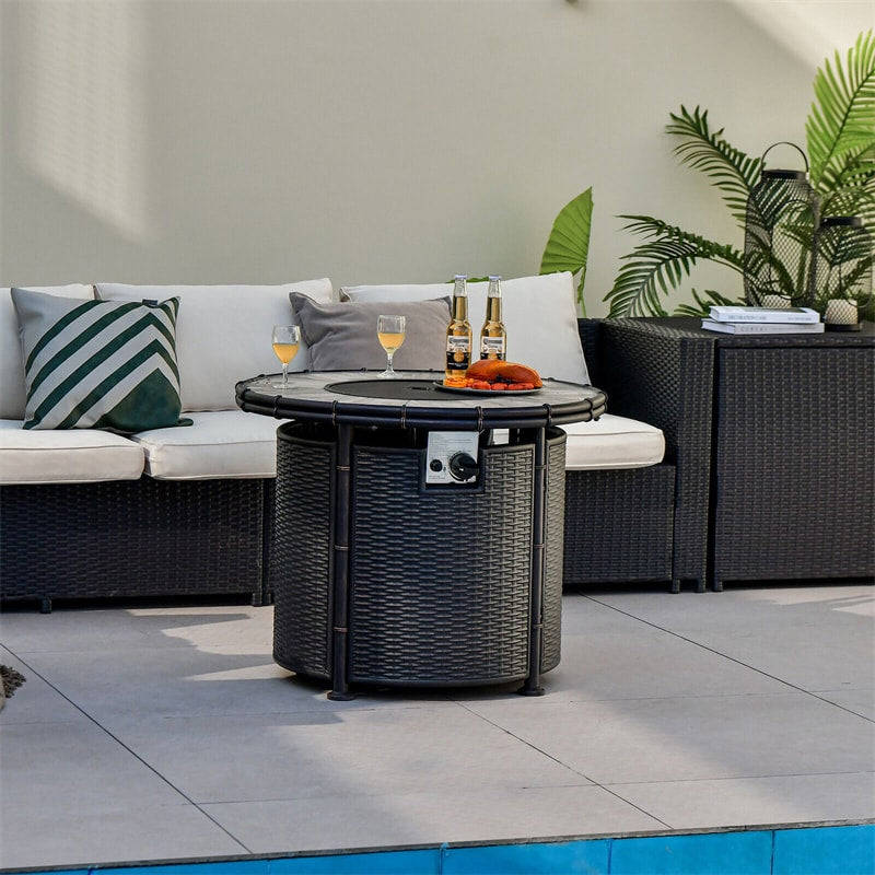 32 Round Fire Pit Table 30,000 BTU Outdoor Propane Gas Fire Pit with Fire Glasses & PVC Cover