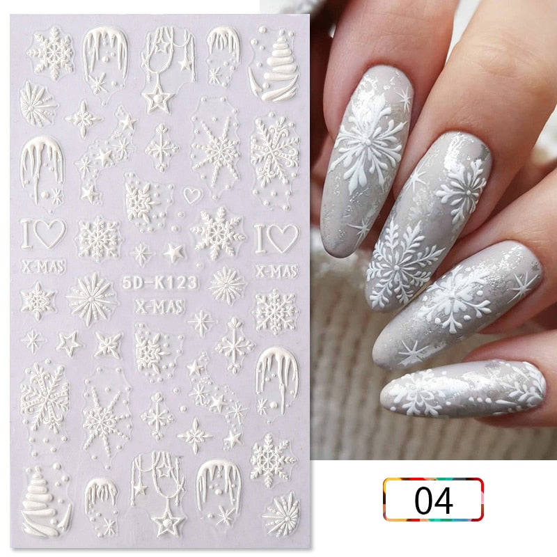 Qfdian Christmas Decor Ideas Nightmare Before Christmas 1PC 5D Nail Stickers Winter Santa Claus Self-Adhesive Slider Nail Art Decorations