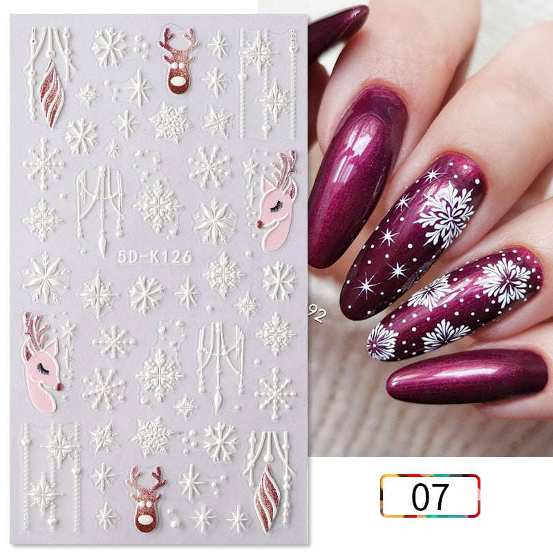 Qfdian Christmas Decor Ideas Nightmare Before Christmas 1PC 5D Nail Stickers Winter Santa Claus Self-Adhesive Slider Nail Art Decorations