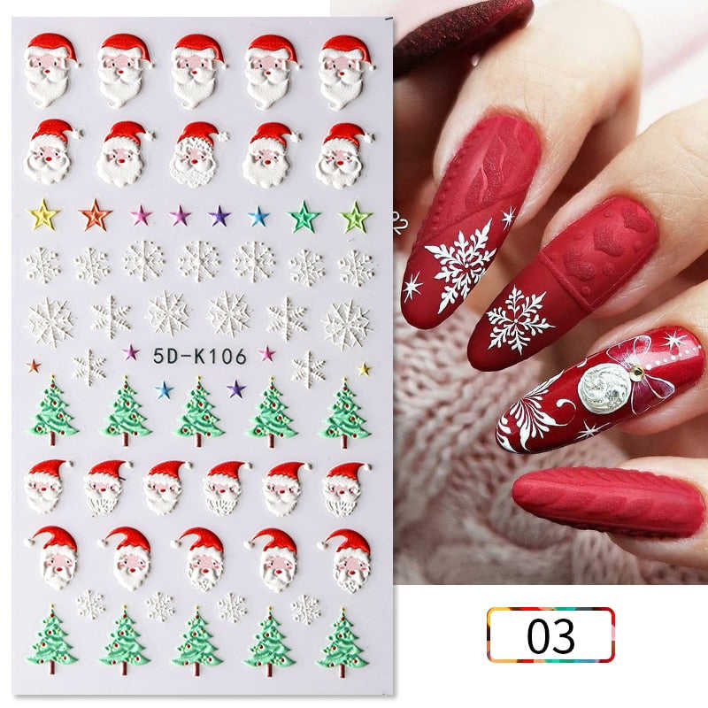 Qfdian Christmas Decor Ideas Nightmare Before Christmas 1PC 5D Nail Stickers Winter Santa Claus Self-Adhesive Slider Nail Art Decorations
