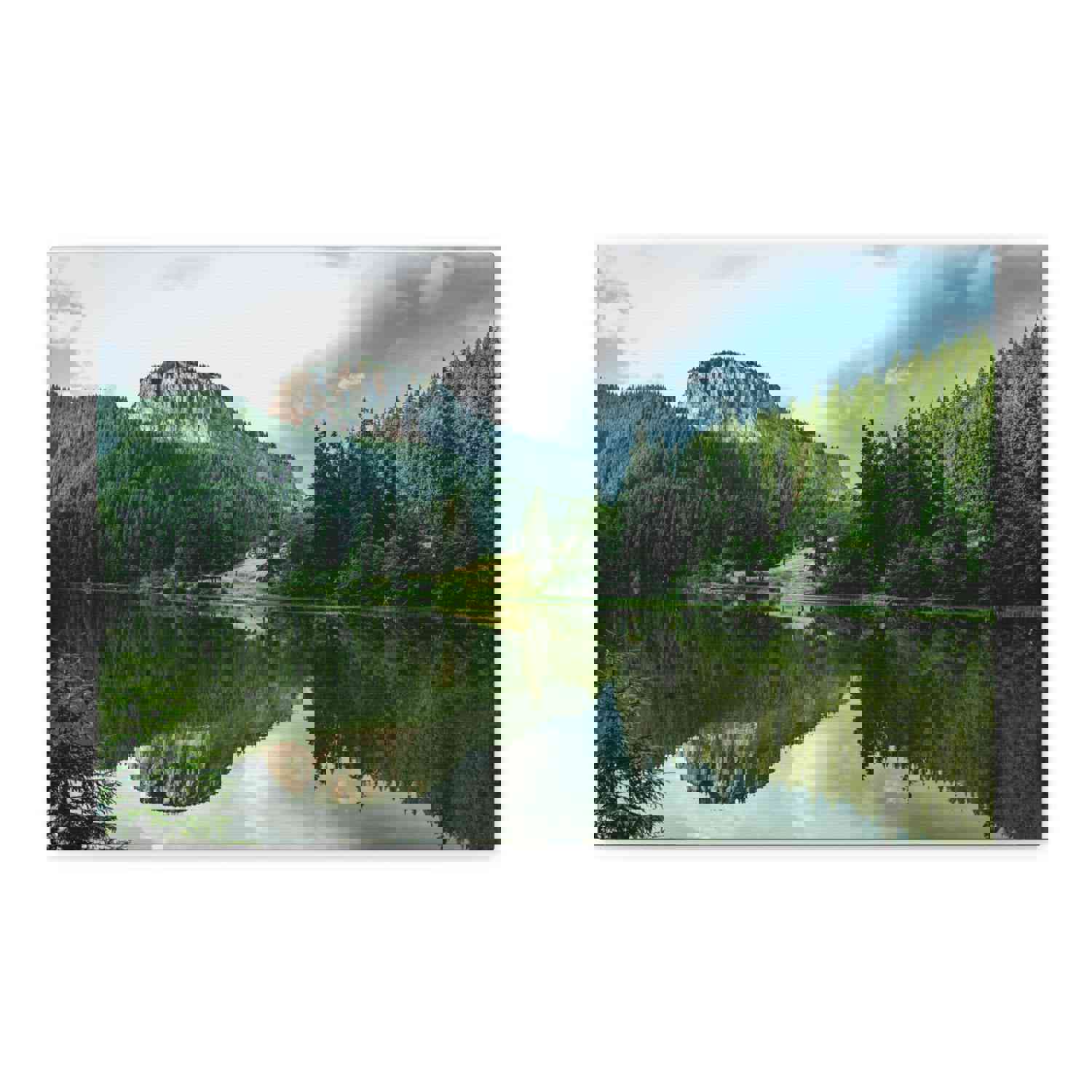 Green Forest With Lake Reflection Nature Wilderness Photography Canvas Wall Art