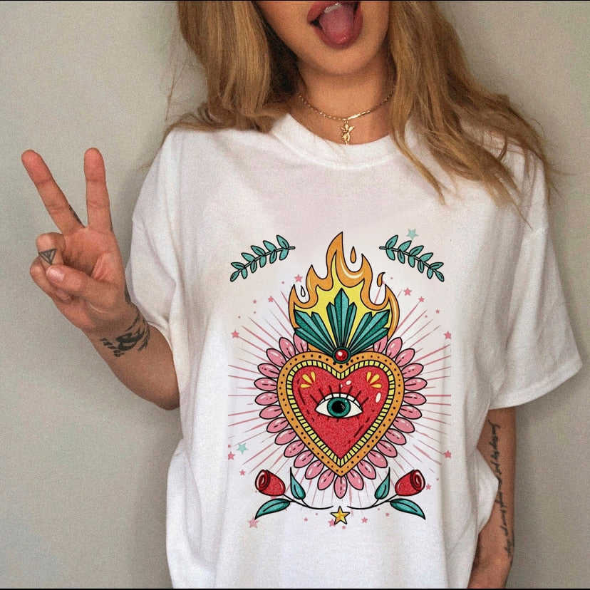 DressBetty - Women's Fashion Heart Print Trendy T-Shirt