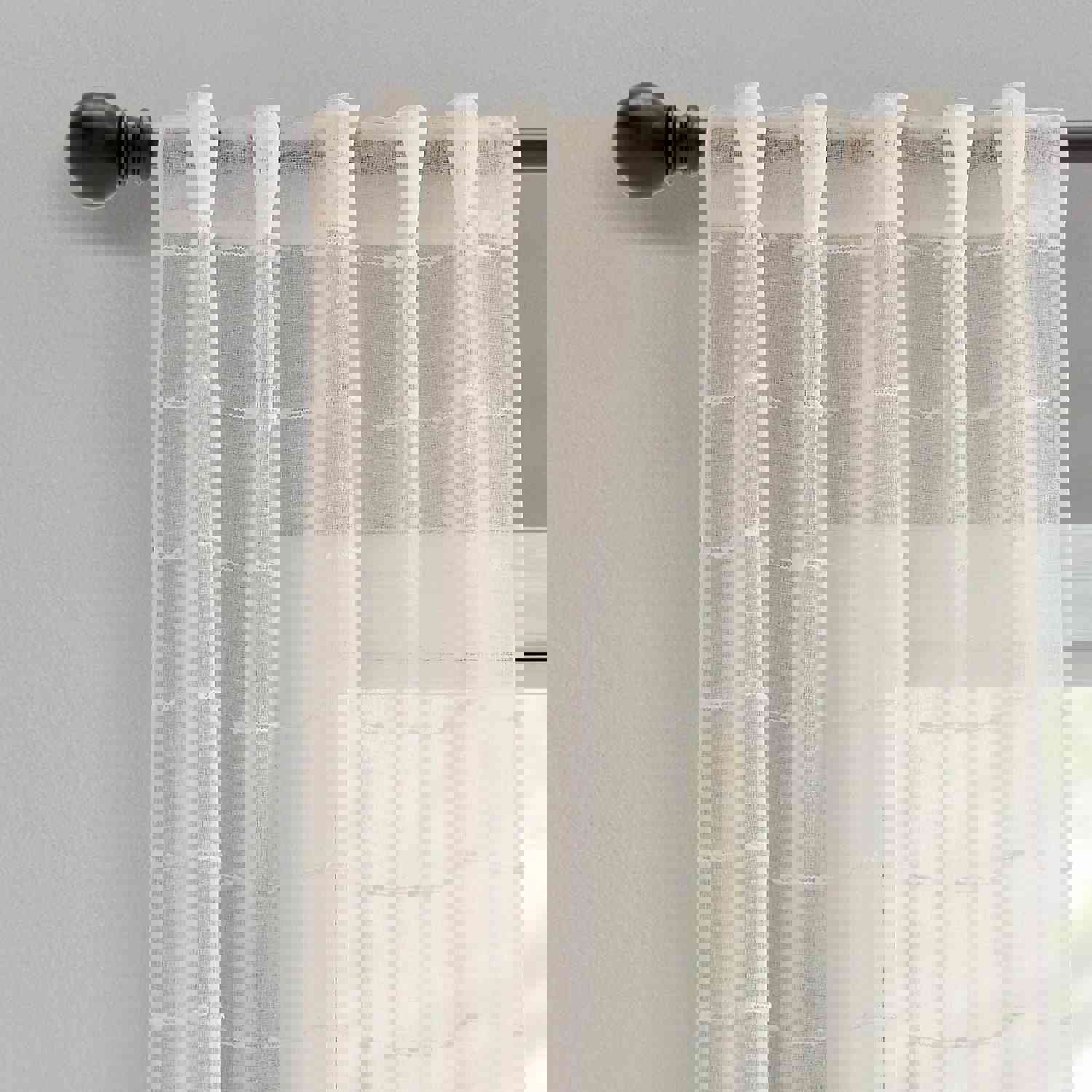 Farmhouse Textured Grommet Sheer Window Curtain Panel Set