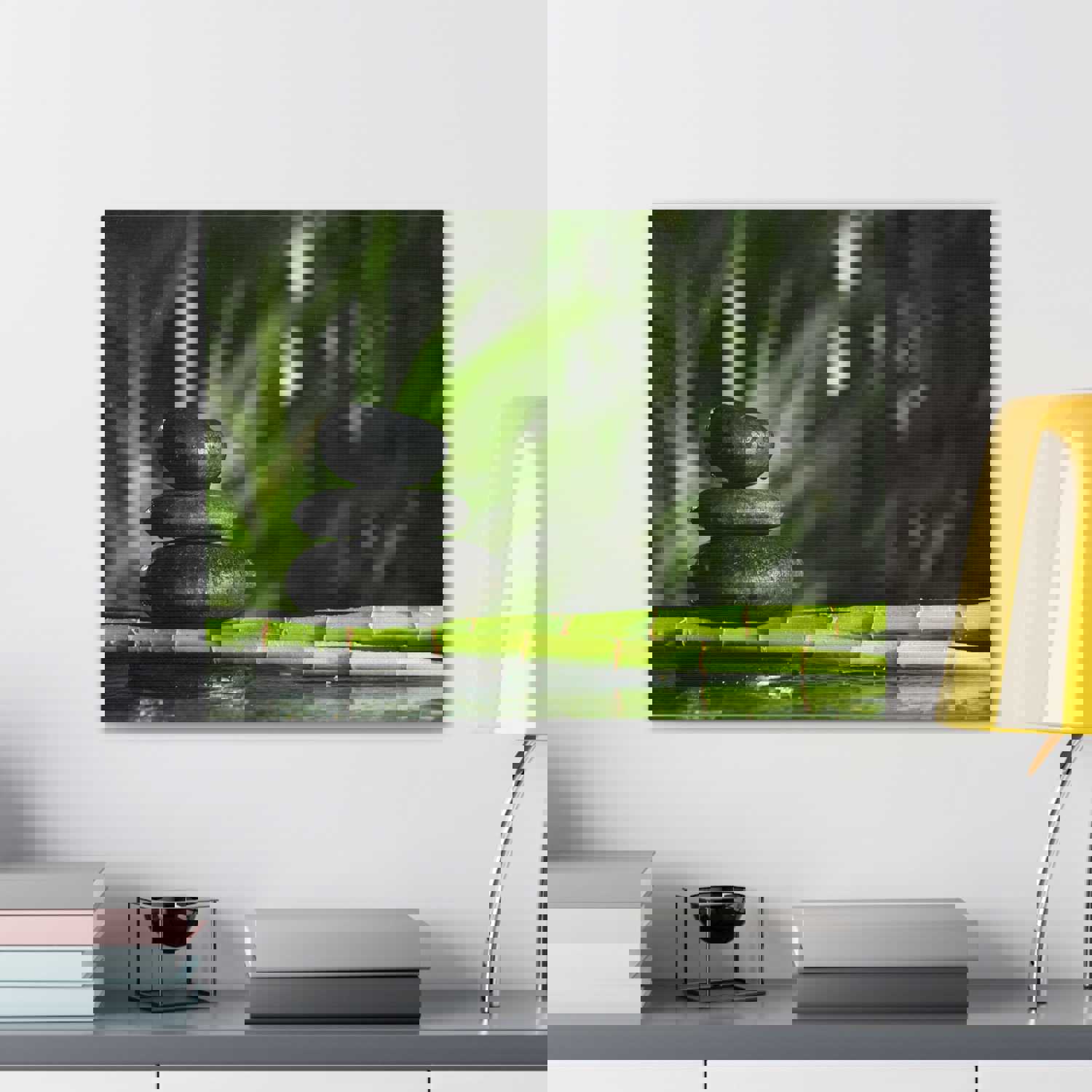 Stacked Stones on Bamboo Forest Floral Nature Photography Canvas Wall Art