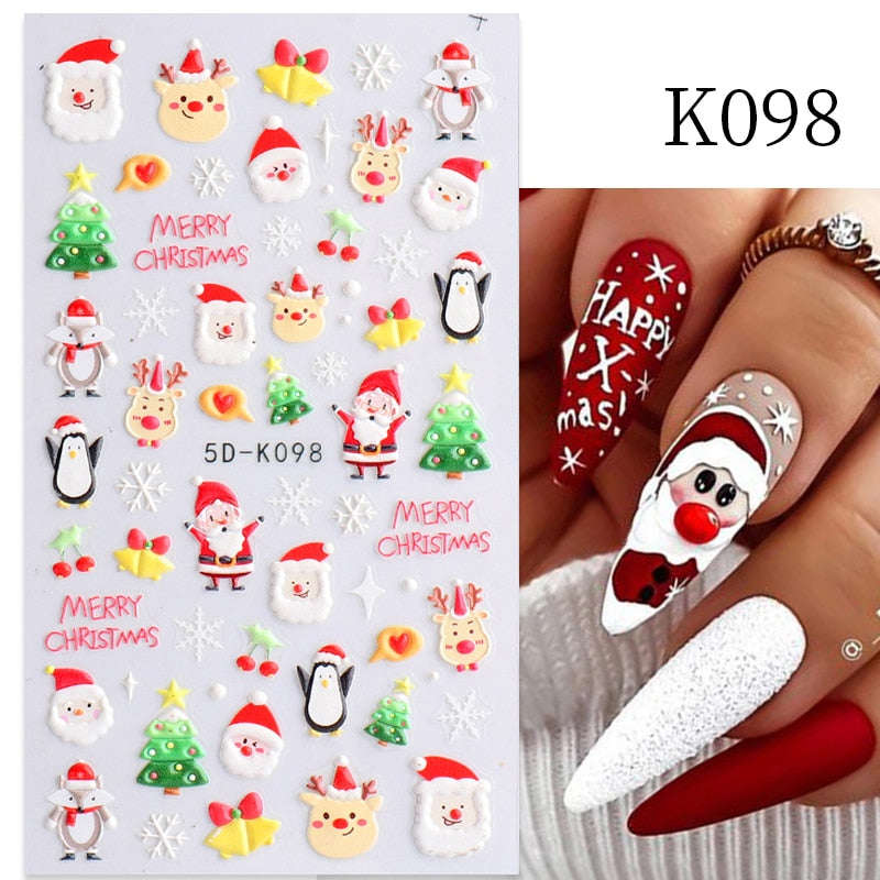 Qfdian Christmas Decor Ideas Nightmare Before Christmas 1PC 5D Nail Stickers Winter Santa Claus Self-Adhesive Slider Nail Art Decorations