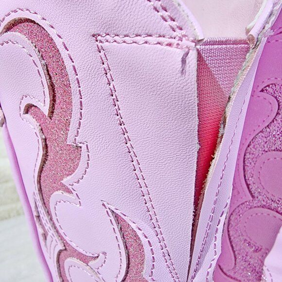 Dazzle Darlings Baby Pink Glitter Inset Cowboy Cowgirl Pull On Mid Calf Boots